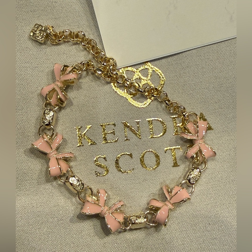 Kendra Scott x LoveShackFancy Pink Bow Gold Chain Bracelet